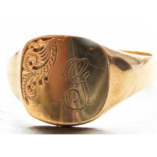 264 - 9 Carat Yellow Gold Incised Signet Ring Size U