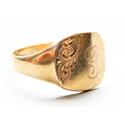 264 - 9 Carat Yellow Gold Incised Signet Ring Size U