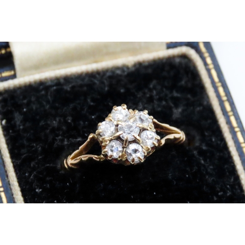 265 - Mine Cut Diamond Set Ladies Daisy Form Cluster Ring Mounted in 18 Carat Yellow Gold Ring Size M Hall... 