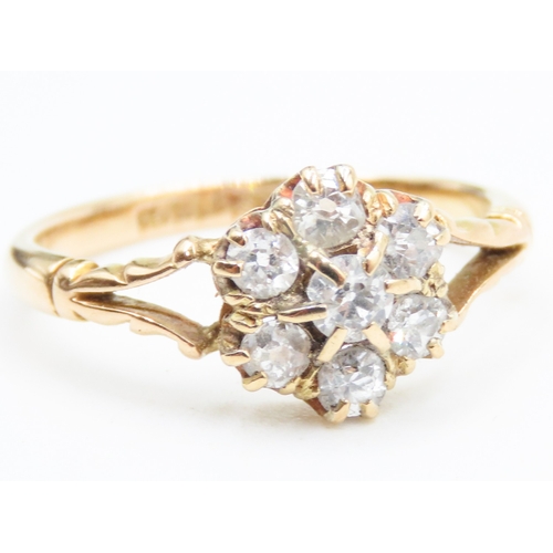 265 - Mine Cut Diamond Set Ladies Daisy Form Cluster Ring Mounted in 18 Carat Yellow Gold Ring Size M Hall... 