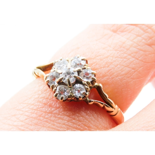 265 - Mine Cut Diamond Set Ladies Daisy Form Cluster Ring Mounted in 18 Carat Yellow Gold Ring Size M Hall... 