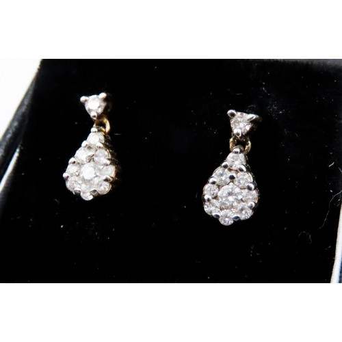 268 - Pair of Diamond Cluster Set Ladies Earrings Mounted in 14 Carat Yellow Gold 1cm High Total Diamond C... 