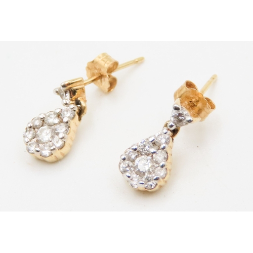 268 - Pair of Diamond Cluster Set Ladies Earrings Mounted in 14 Carat Yellow Gold 1cm High Total Diamond C... 