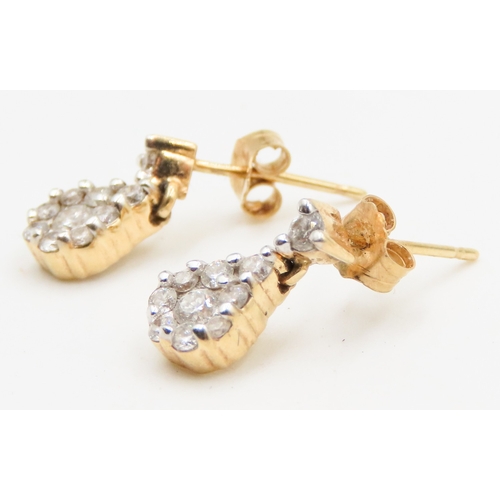 268 - Pair of Diamond Cluster Set Ladies Earrings Mounted in 14 Carat Yellow Gold 1cm High Total Diamond C... 