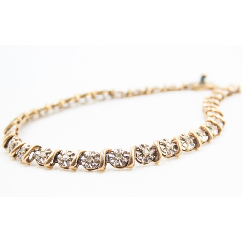 27 - Diamond Set Ladies Fancy Link Bracelet Mounted in 9 Carat Yellow and White Gold 19.5cm Long