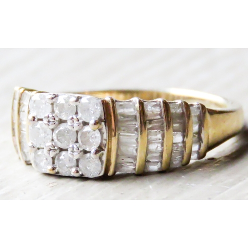 275 - Round Cut and Baguette Cut Diamond Set Cluster Ring Set in 9 Carat Yellow Gold Ring Size N and a Hal... 