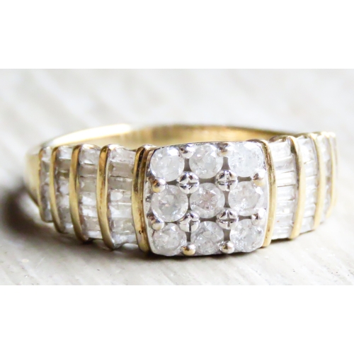 275 - Round Cut and Baguette Cut Diamond Set Cluster Ring Set in 9 Carat Yellow Gold Ring Size N and a Hal... 