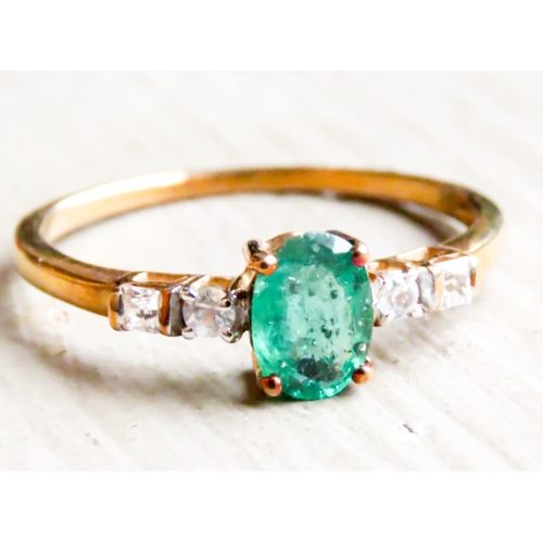 277 - Four Claw Set Emerald Ring Mounted in 9 Carat Yellow Gold with Gemstone Set to Shoulders Ring Size R... 