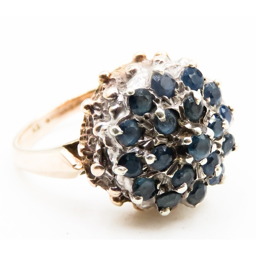 281 - Sapphire Cluster Set Ring Mounted in 9 Carat Yellow Gold Finely Detailed Ring Size N and a Half