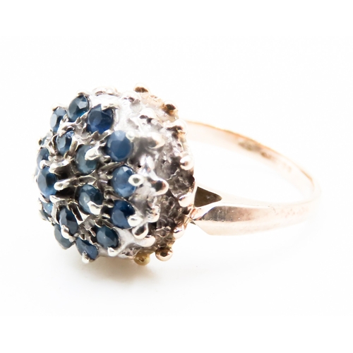 281 - Sapphire Cluster Set Ring Mounted in 9 Carat Yellow Gold Finely Detailed Ring Size N and a Half