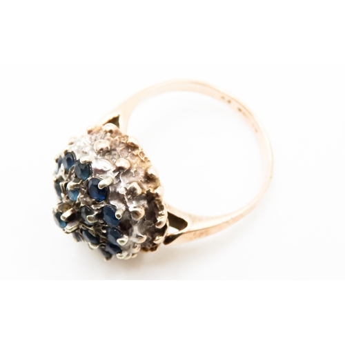 281 - Sapphire Cluster Set Ring Mounted in 9 Carat Yellow Gold Finely Detailed Ring Size N and a Half