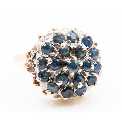 281 - Sapphire Cluster Set Ring Mounted in 9 Carat Yellow Gold Finely Detailed Ring Size N and a Half