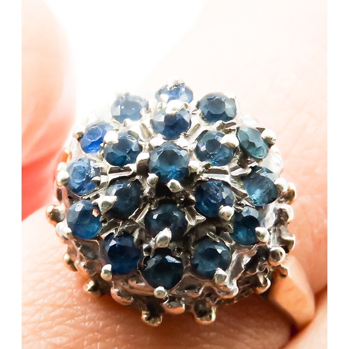 281 - Sapphire Cluster Set Ring Mounted in 9 Carat Yellow Gold Finely Detailed Ring Size N and a Half