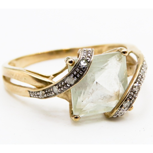 285 - Square Cut Green Amethyst Set Ring Attractively Detailed Diamonds Set to Shoulders Mounted in 9 Cara... 