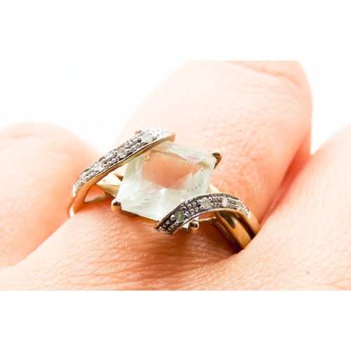 285 - Square Cut Green Amethyst Set Ring Attractively Detailed Diamonds Set to Shoulders Mounted in 9 Cara... 