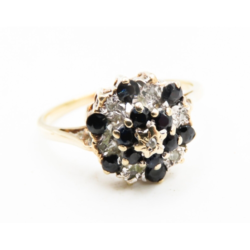 293 - Sapphire and Diamond Set Ladies Cluster Ring Set in 9 Carat Yellow Gold Ring Size M and a Half