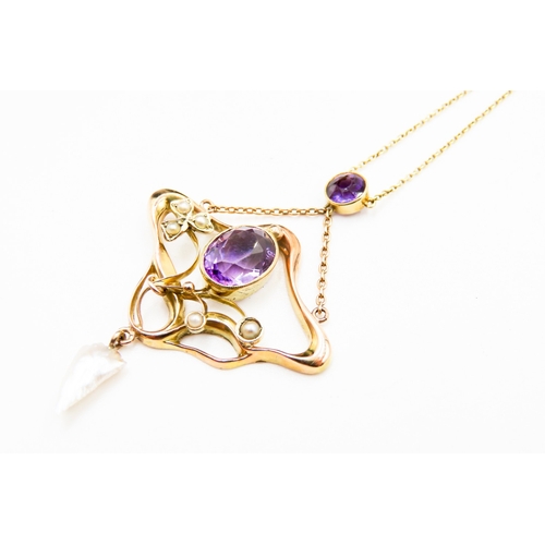 295 - Amethyst and Pearl Set Ladies Necklace Mounted in 15 Carat Yellow Gold Further Set on 15 Carat Yello... 