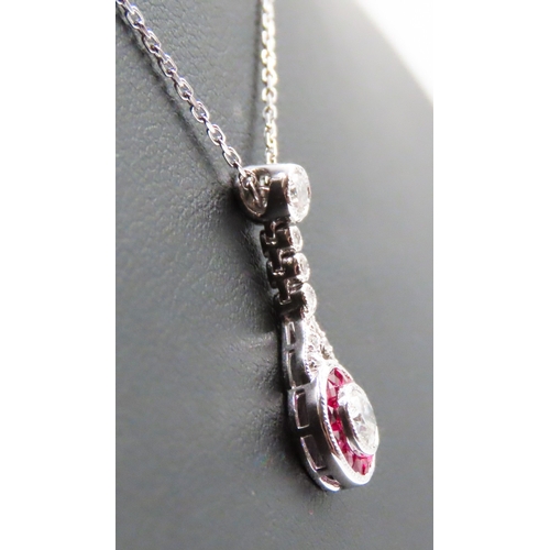 30 - Diamond Set Drop Pendant with French Cut Ruby Halo Mounted in 18 Carat White Gold Further Set on 18 ... 