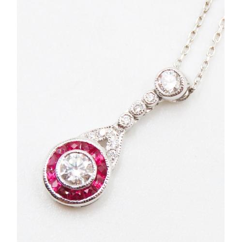 30 - Diamond Set Drop Pendant with French Cut Ruby Halo Mounted in 18 Carat White Gold Further Set on 18 ... 