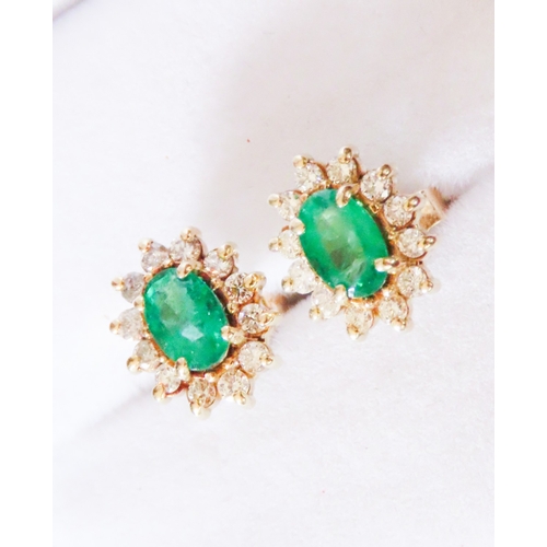 301 - Columbian Emerald AAA+ and Diamond Set Ladies Cluster Earrings Mounted in 14 Carat Yellow Gold 1cm H... 