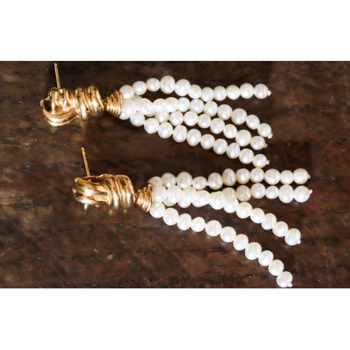 303 - Pair of Finely Detailed Knot Form Pearl Drop Earrings Mounted on 18 Carat Yellow Gold 6cm Drop