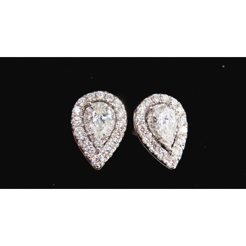 307 - Pair of Pear Cut Diamond Set Ladies 14 Carat White Gold Earrings 12mm High Total Diamond Carat Weigh... 