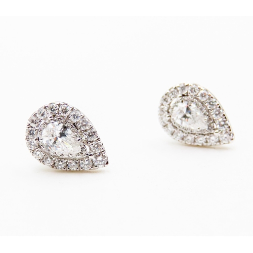 307 - Pair of Pear Cut Diamond Set Ladies 14 Carat White Gold Earrings 12mm High Total Diamond Carat Weigh... 