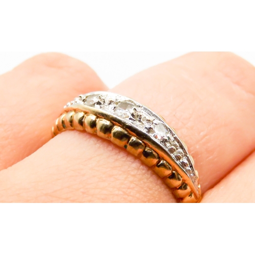 309 - Diamond Three Stone Ring Finely Detailed Set in 9 Carat Yellow Gold Ring Size Q and a Half