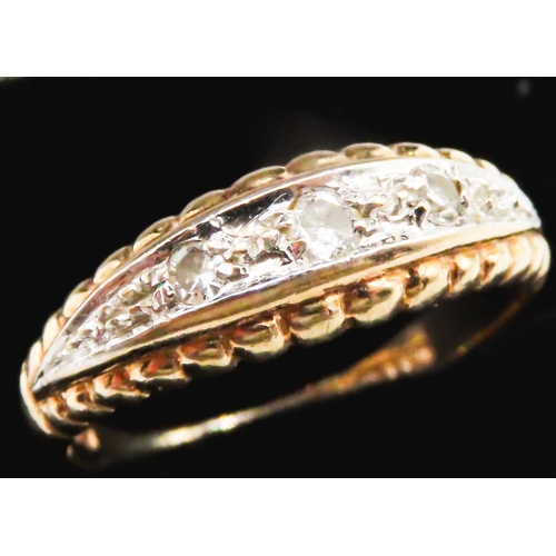 309 - Diamond Three Stone Ring Finely Detailed Set in 9 Carat Yellow Gold Ring Size Q and a Half