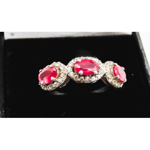 312 - Pandora Silver Ruby and Gemstone Set Cluster Ring Size M and a Half