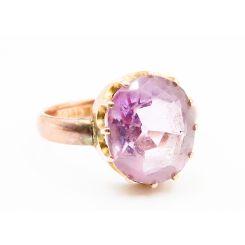 317 - Amethyst Basket Set Single Stone Ring Mounted in 9 Carat Yellow and Rose Gold Ring Size N