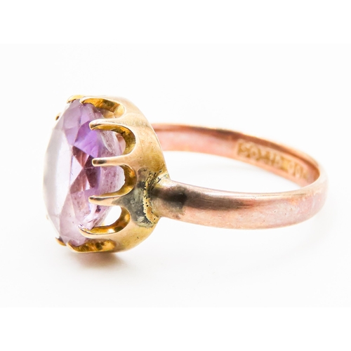 317 - Amethyst Basket Set Single Stone Ring Mounted in 9 Carat Yellow and Rose Gold Ring Size N