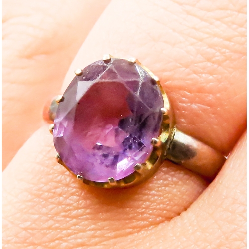 317 - Amethyst Basket Set Single Stone Ring Mounted in 9 Carat Yellow and Rose Gold Ring Size N