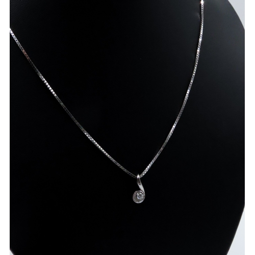 321 - Diamond Solitaire Pendant Necklace Set in 9 Carat White Gold Further Set on 9 Carat White Gold Chain... 