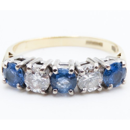 322 - Five Stone Sapphire and Diamond Set Ring Mounted in 18 Carat Yellow Gold Ring Size N