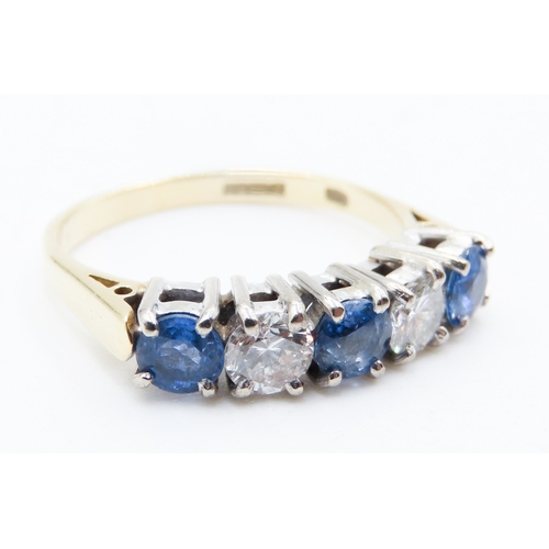 322 - Five Stone Sapphire and Diamond Set Ring Mounted in 18 Carat Yellow Gold Ring Size N