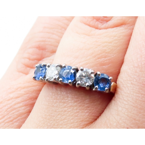 322 - Five Stone Sapphire and Diamond Set Ring Mounted in 18 Carat Yellow Gold Ring Size N