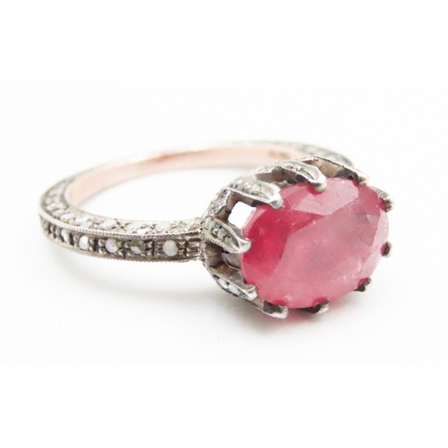 324 - Unusual Form Ruby Single Stone Ring with Diamonds to Setting and Band Mounted in 9 Carat Yellow Gold... 