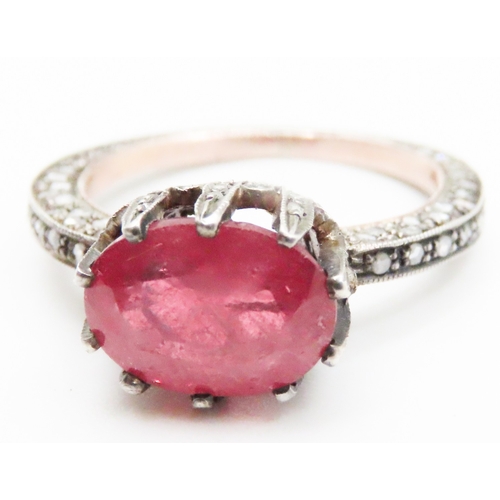 324 - Unusual Form Ruby Single Stone Ring with Diamonds to Setting and Band Mounted in 9 Carat Yellow Gold... 