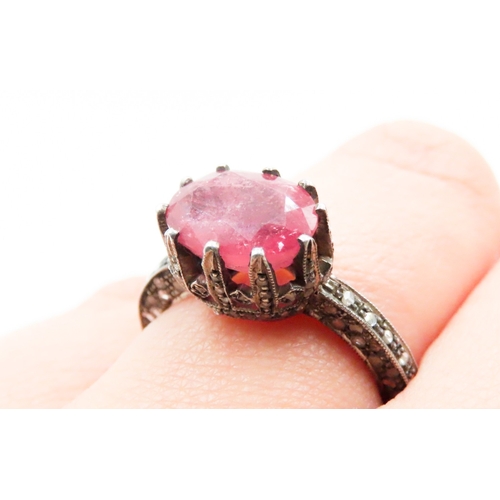 324 - Unusual Form Ruby Single Stone Ring with Diamonds to Setting and Band Mounted in 9 Carat Yellow Gold... 