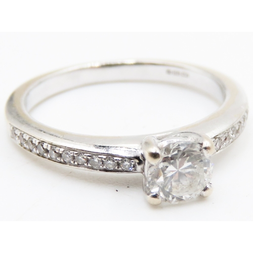 327 - Four Claw Set Diamond Solitaire Ring Mounted in 18 Carat White Gold Further Diamonds Set to Band Rin... 