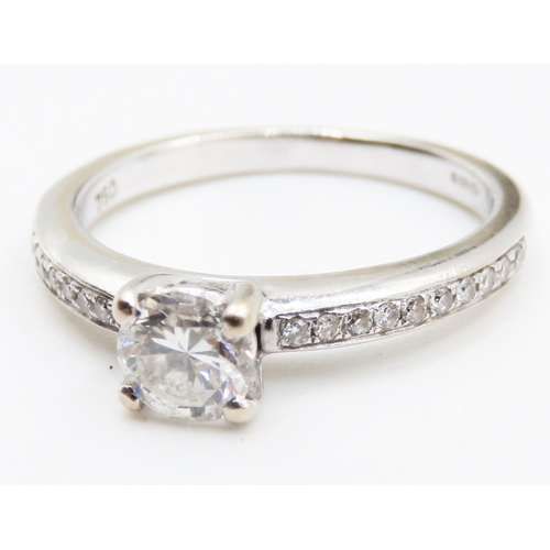 327 - Four Claw Set Diamond Solitaire Ring Mounted in 18 Carat White Gold Further Diamonds Set to Band Rin... 