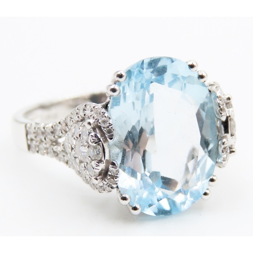 328 - Basket Set Aquamarine and Diamond Ring Mounted in 18 Carat White Gold Finely Detailed Diamonds Set t... 