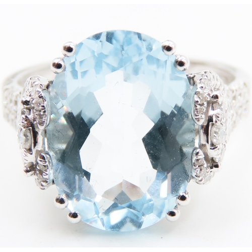 328 - Basket Set Aquamarine and Diamond Ring Mounted in 18 Carat White Gold Finely Detailed Diamonds Set t... 