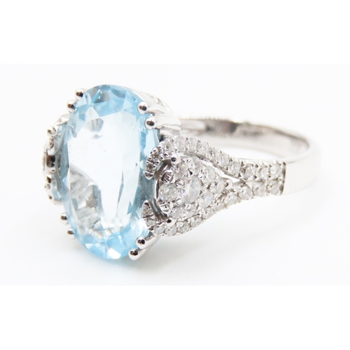 328 - Basket Set Aquamarine and Diamond Ring Mounted in 18 Carat White Gold Finely Detailed Diamonds Set t... 