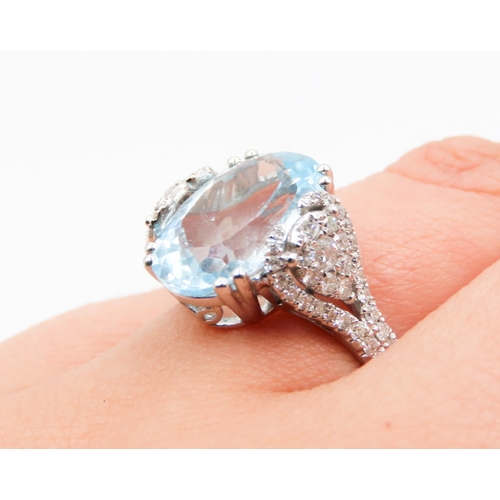 328 - Basket Set Aquamarine and Diamond Ring Mounted in 18 Carat White Gold Finely Detailed Diamonds Set t... 