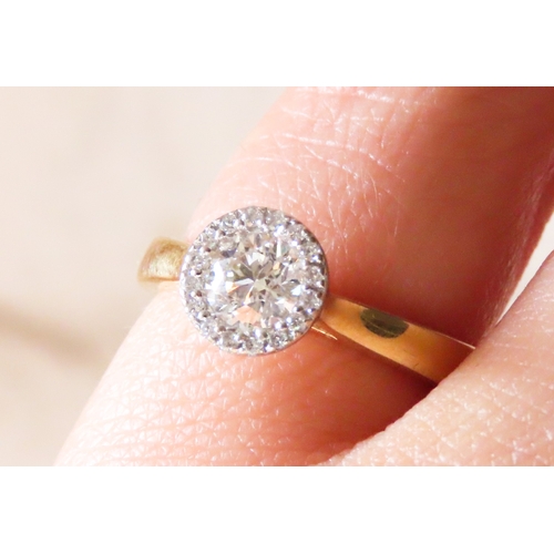 33 - Diamond Solitaire Ring with Diamond Set Halo Surround Mounted in 18 Carat Yellow Gold Ring Size L Ma... 