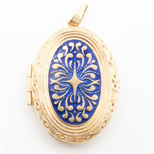 334 - Attractively Detailed Enamel Decorated 9 Carat Yellow Gold Locket Pendant 3cm High