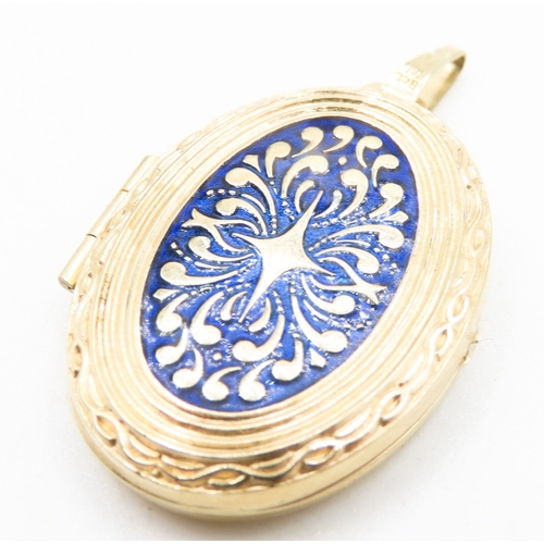 334 - Attractively Detailed Enamel Decorated 9 Carat Yellow Gold Locket Pendant 3cm High