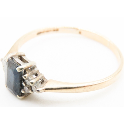 335 - Emerald Cut Sapphire Set Ring Further Diamond Clusters Set to Shoulders Mounted in 9 Carat Yellow Go... 